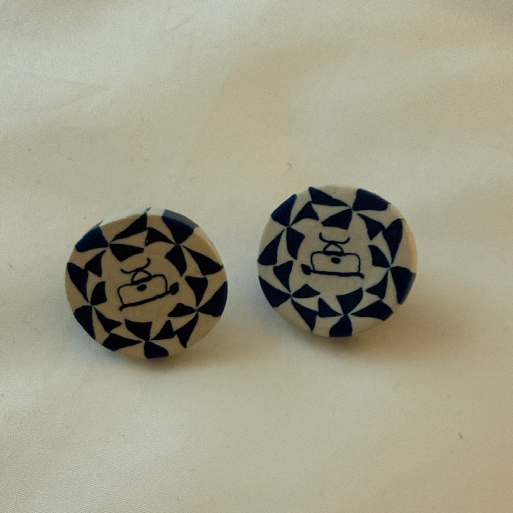 Blue and White Round Earrings